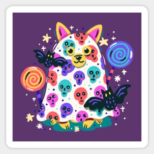 Ghost Cat With Bats and Skull Sticker